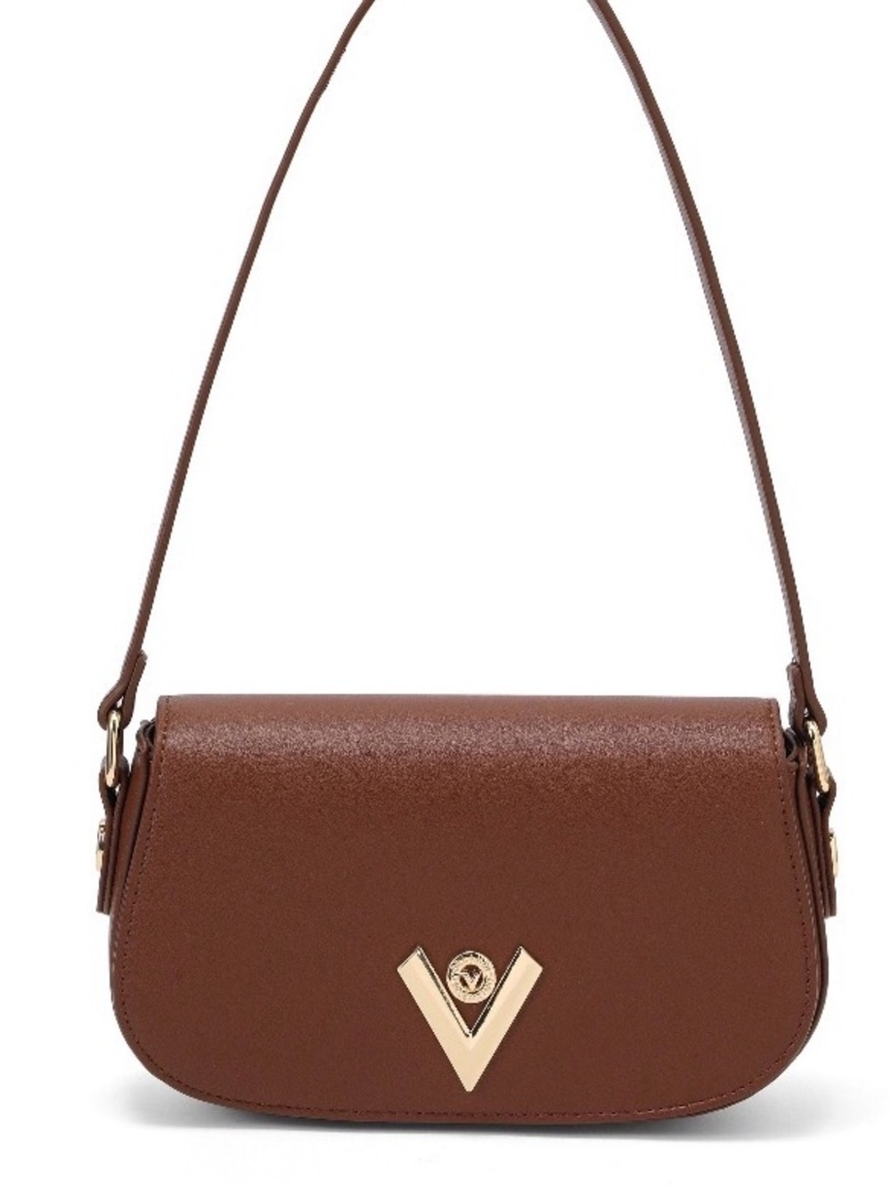Valentino Orlandi Chocolate Brown Shoulder Bag with Gold-tone V Emblem